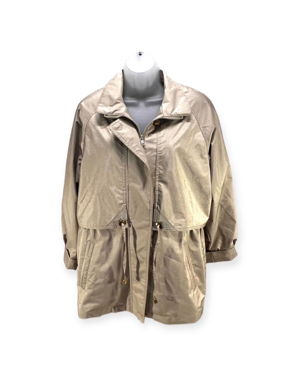 VINTAGE FLEET STREET 80’s Women’s Tan Zip Trench Coat Rain Jacket Size PM